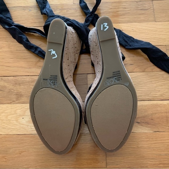 Zigi New York Black Satan Ankle Wrap Wedge Sandals with Silver Rosettes - Picture 10 of 10